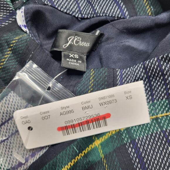 J Crew Sleeveless Peplum Top Gilded Highland Tartan Plaid Blue Green Mockneck XS - Picture 9 of 11